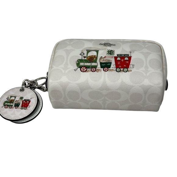 Coach small boxy cosmetic case mirror bag charm sign Christmas train - Picture 2 of 16